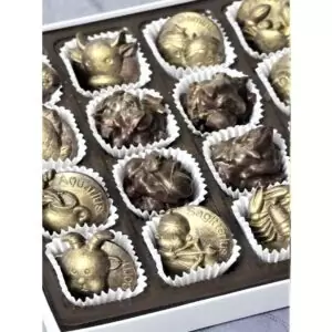 Artisan Chocolate Zodiac Signs | Gilded Belgian Chocolate Zodiac Signs | Handmade Chocolate Bonbons with Nuts & Dried Fruits - 16 pcs