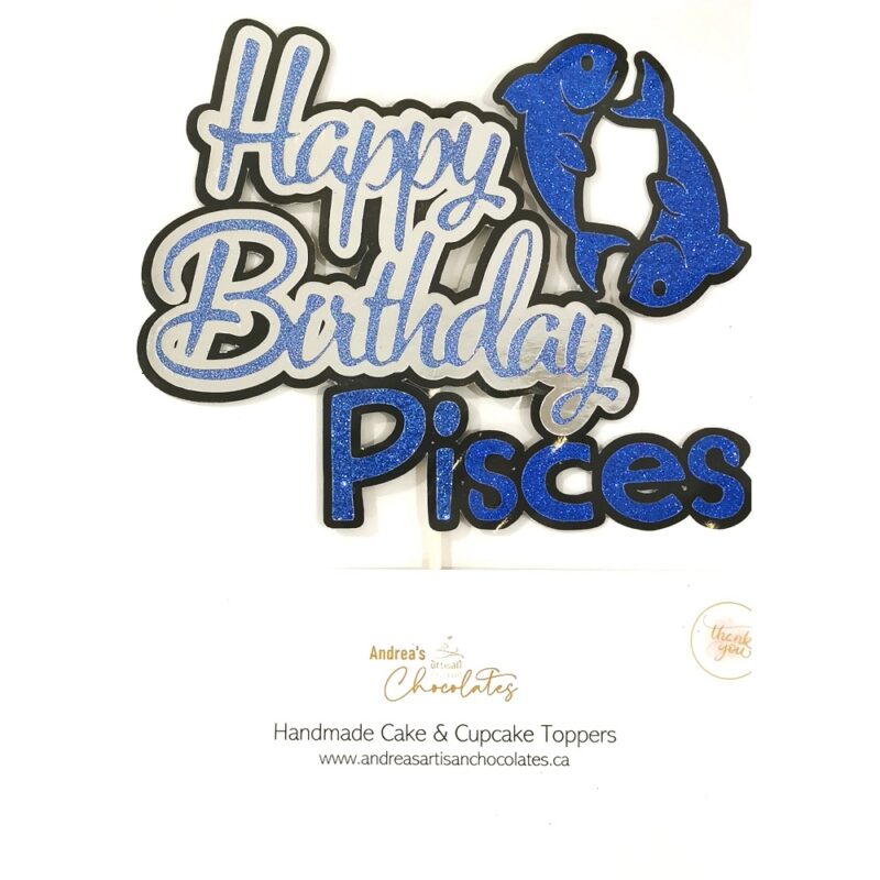 Zodiac Themed Happy Birthday Cake Topper - Pisces